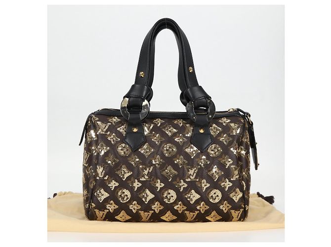 LOUIS VUITTON Borsa Speedy 30 Monogram Eclipse Paillettes Oro M40244 Auth yk18412M D'oro Monogramma - vista 26