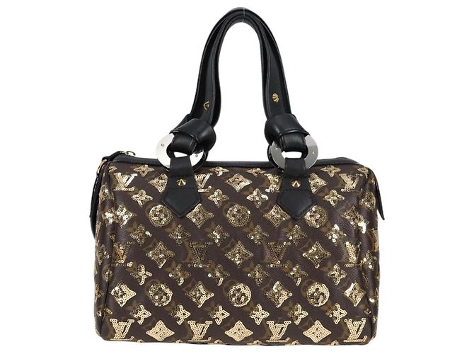 LOUIS VUITTON Borsa Speedy 30 Monogram Eclipse Paillettes Oro M40244 Auth yk18412M D'oro Monogramma - vista 3