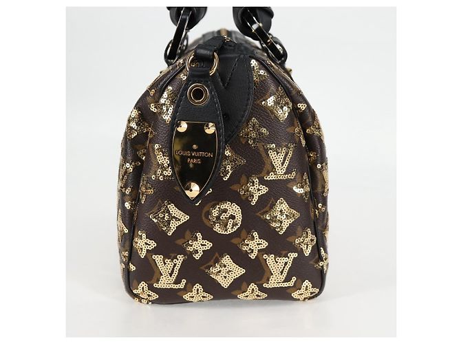 LOUIS VUITTON Borsa Speedy 30 Monogram Eclipse Paillettes Oro M40244 Auth yk18412M D'oro Monogramma - vista 4