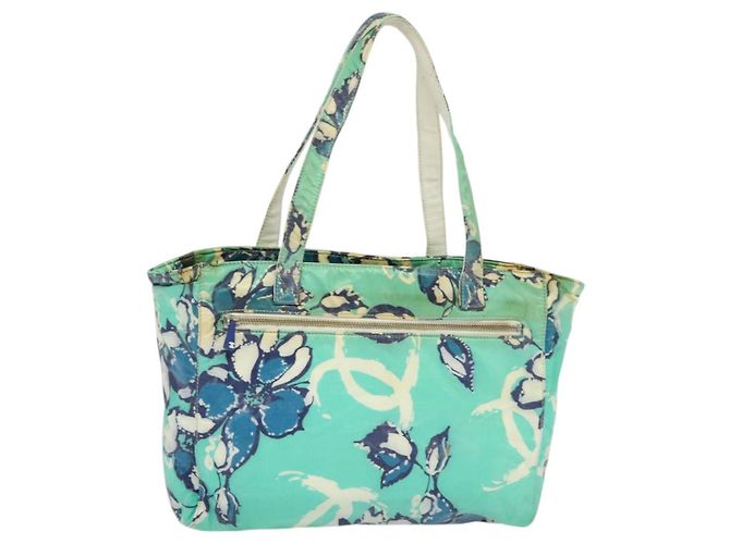 Borsa Tote CHANEL in nylon verde argento CC Auth bs24762 - vista 2