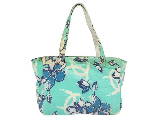 Borsa Tote CHANEL in nylon verde argento CC Auth bs24762 - vista 3