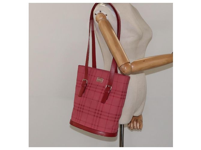 Borsa a Spalla Nova Check Burberry Canvas Rossa Auth 121545 Rosso - vista 21
