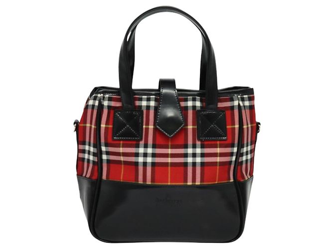 Autre Marque Borsa a mano in nylon Burberrys Nova Check Blue Label Rossa Argento Auth 120591 Rosso - vista 2