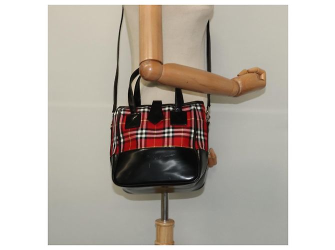 Autre Marque Borsa a mano in nylon Burberrys Nova Check Blue Label Rossa Argento Auth 120591 Rosso - vista 21