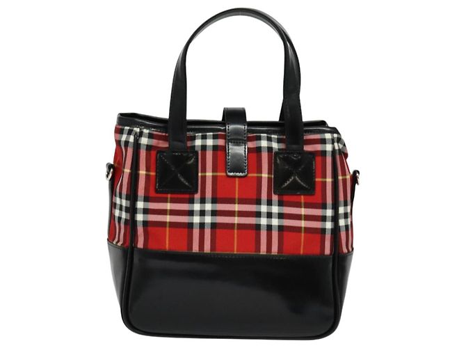 Autre Marque Borsa a mano in nylon Burberrys Nova Check Blue Label Rossa Argento Auth 120591 Rosso - vista 3