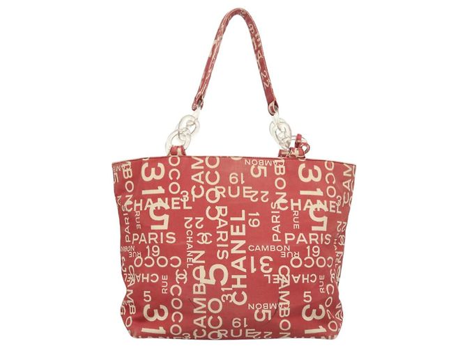 CHANEL Bicy line Tote Bag aus Canvas mit roter Kette CC Auth bs25552 - Ansicht 2