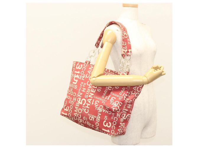 CHANEL Bicy line Tote Bag aus Canvas mit roter Kette CC Auth bs25552 - Ansicht 25