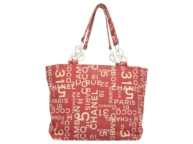 CHANEL Bicy line Tote Bag aus Canvas mit roter Kette CC Auth bs25552 - Ansicht 3