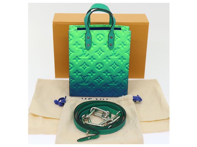 LOUIS VUITTON Borsa Sac Plat XS Monogram Taurillon Illusion M81221 LV Auth 47623SM Blu Verde - vista 12
