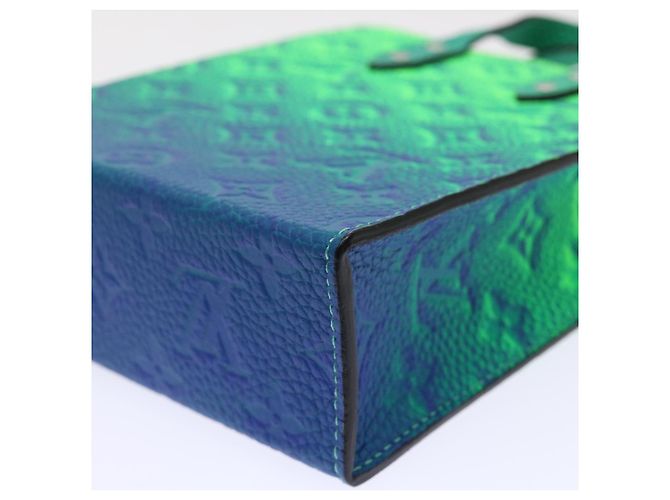 LOUIS VUITTON Borsa Sac Plat XS Monogram Taurillon Illusion M81221 LV Auth 47623SM Blu Verde - vista 16