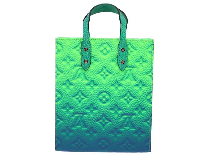 LOUIS VUITTON Borsa Sac Plat XS Monogram Taurillon Illusion M81221 LV Auth 47623SM Blu Verde - vista 2