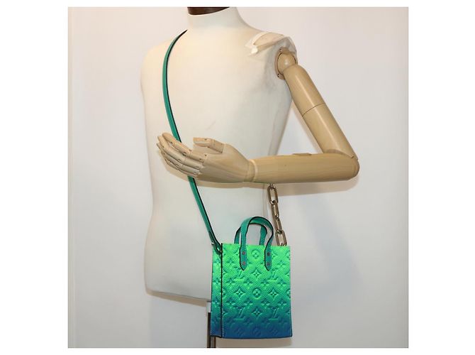 LOUIS VUITTON Borsa Sac Plat XS Monogram Taurillon Illusion M81221 LV Auth 47623SM Blu Verde - vista 22