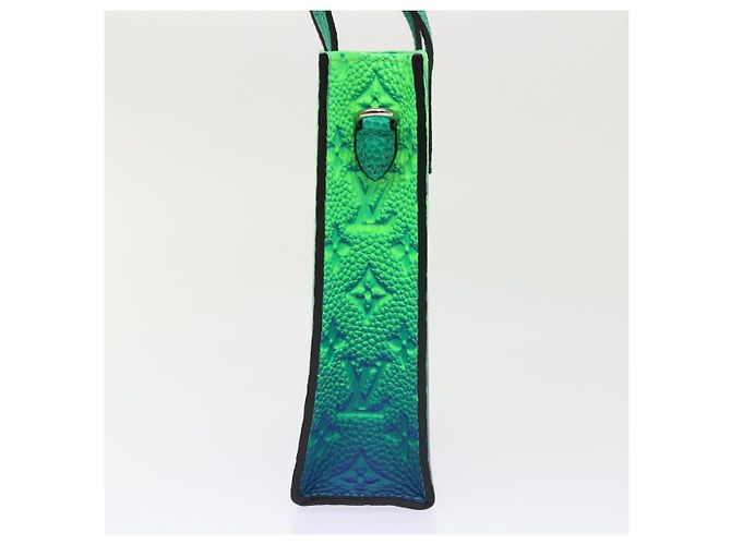 LOUIS VUITTON Borsa Sac Plat XS Monogram Taurillon Illusion M81221 LV Auth 47623SM Blu Verde - vista 3