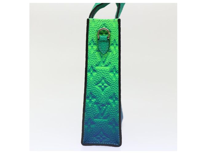 LOUIS VUITTON Borsa Sac Plat XS Monogram Taurillon Illusion M81221 LV Auth 47623SM Blu Verde - vista 4