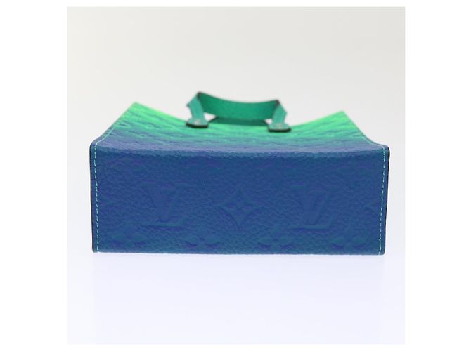 LOUIS VUITTON Borsa Sac Plat XS Monogram Taurillon Illusion M81221 LV Auth 47623SM Blu Verde - vista 5