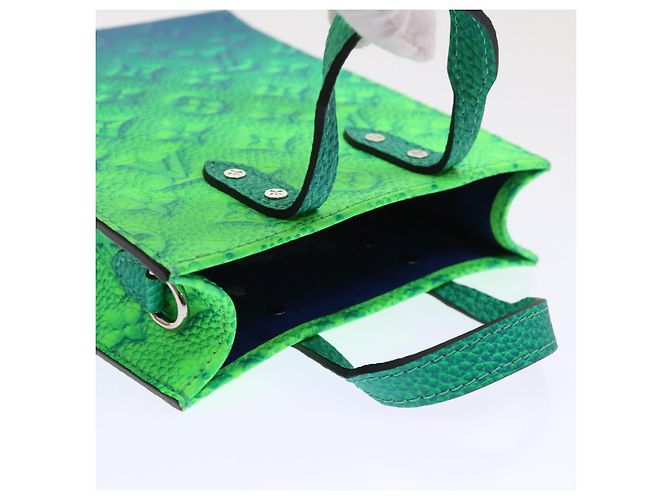 LOUIS VUITTON Borsa Sac Plat XS Monogram Taurillon Illusion M81221 LV Auth 47623SM Blu Verde - vista 6