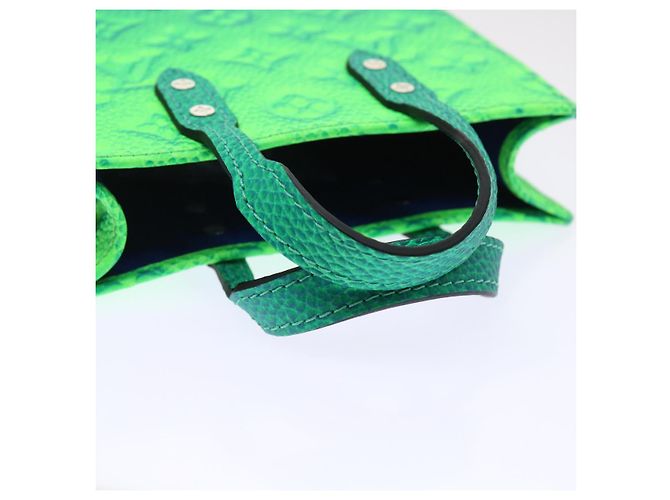 LOUIS VUITTON Borsa Sac Plat XS Monogram Taurillon Illusion M81221 LV Auth 47623SM Blu Verde - vista 7