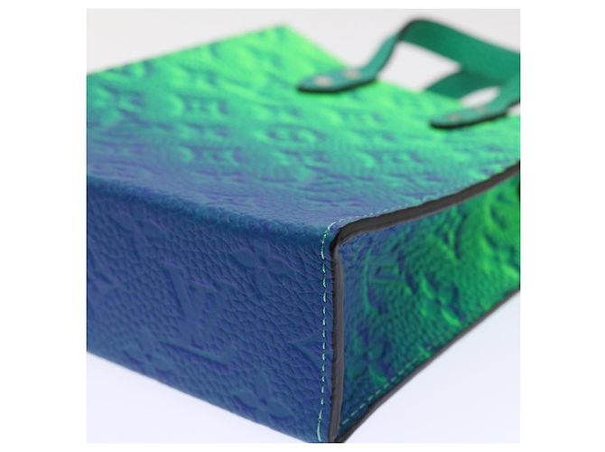 LOUIS VUITTON Borsa Sac Plat XS Monogram Taurillon Illusion M81221 LV Auth 47623SM Blu Verde - vista 8