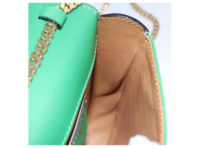 Céline CELINE Shoulder Bag Leather Green Gold Auth 114967V Golden - view 18