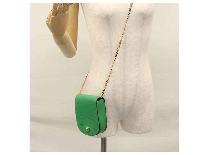 Céline CELINE Shoulder Bag Leather Green Gold Auth 114967V Golden - view 21