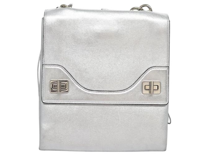 Borsa a mano in pelle PRADA con catena 2 in 1 Argento Auth BD055AV - vista 13