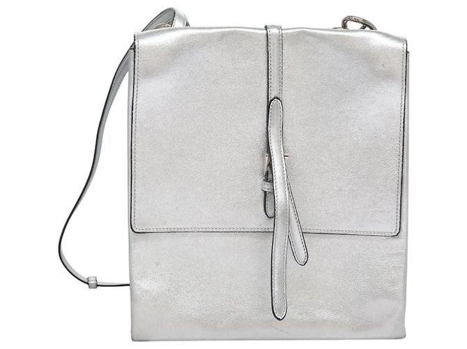Borsa a mano in pelle PRADA con catena 2 in 1 Argento Auth BD055AV - vista 2
