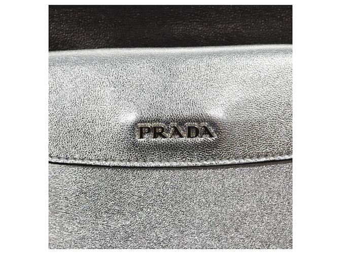 Borsa a mano in pelle PRADA con catena 2 in 1 Argento Auth BD055AV - vista 22