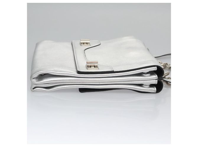 Borsa a mano in pelle PRADA con catena 2 in 1 Argento Auth BD055AV - vista 3