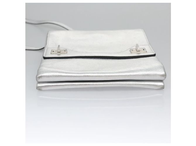 Borsa a mano in pelle PRADA con catena 2 in 1 Argento Auth BD055AV - vista 5
