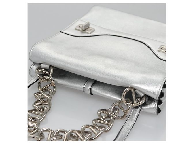 Borsa a mano in pelle PRADA con catena 2 in 1 Argento Auth BD055AV - vista 6