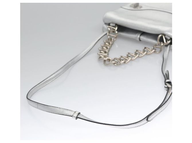 Borsa a mano in pelle PRADA con catena 2 in 1 Argento Auth BD055AV - vista 8
