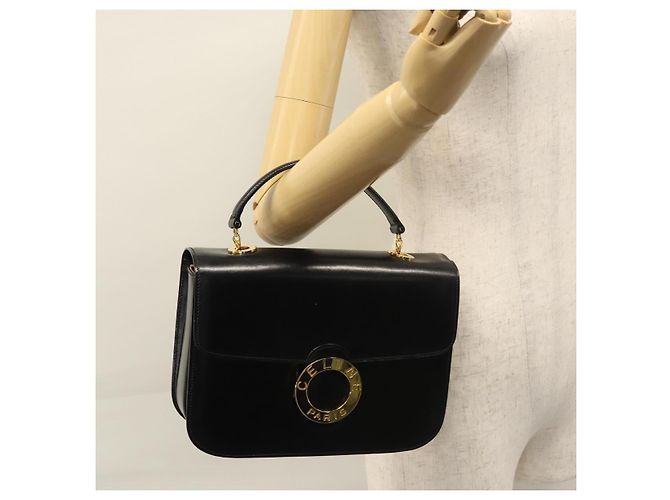 Céline Borsa a mano CELINE in pelle nera e oro Auth BD058V Nero D'oro - vista 26