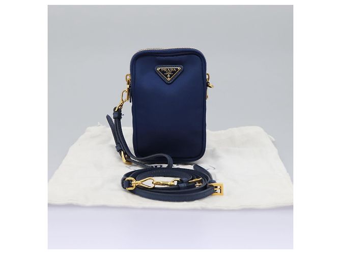 Borsa a Spalla PRADA in Nylon Blu Oro Auth KD114V D'oro - vista 12