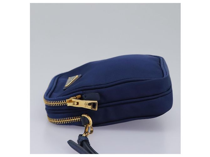 Borsa a Spalla PRADA in Nylon Blu Oro Auth KD114V D'oro - vista 3