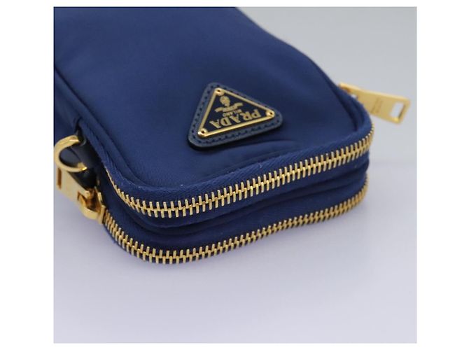 Borsa a Spalla PRADA in Nylon Blu Oro Auth KD114V D'oro - vista 5