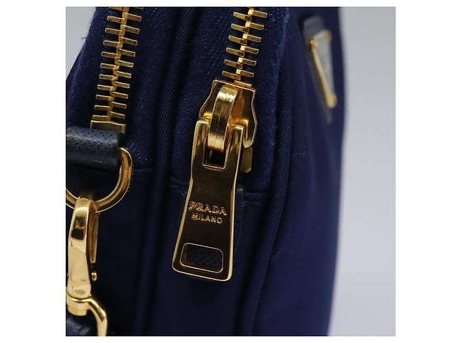Borsa a Spalla PRADA in Nylon Blu Oro Auth KD114V D'oro - vista 9
