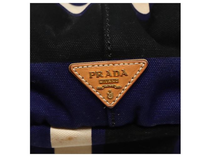 PRADA Canapa GM Borsa a mano in tela blu oro Auth EC334 D'oro - vista 10