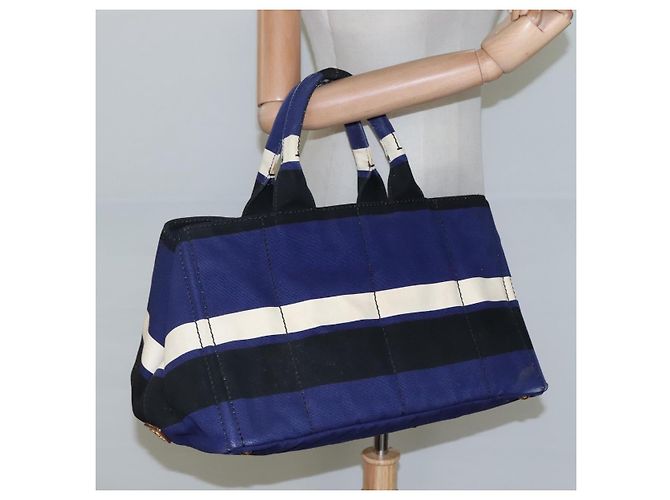 PRADA Canapa GM Borsa a mano in tela blu oro Auth EC334 D'oro - vista 22