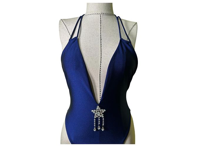 Alessandra Rich Lurex Halter Badeanzug Navy Blau Marineblau - Ansicht 2