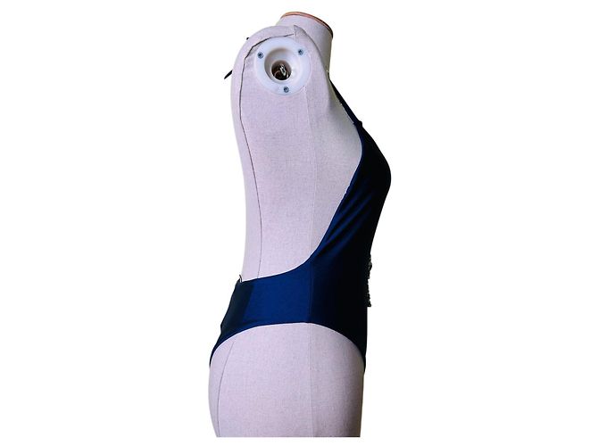 Alessandra Rich Lurex Halter Badeanzug Navy Blau Marineblau - Ansicht 4