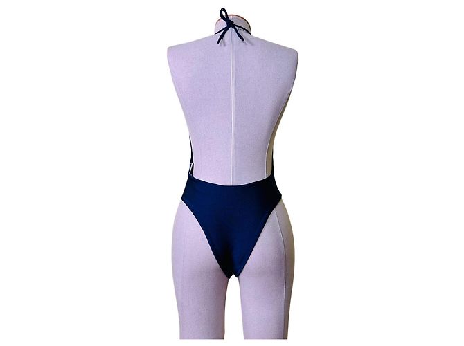 Alessandra Rich Lurex Halter Badeanzug Navy Blau Marineblau - Ansicht 5