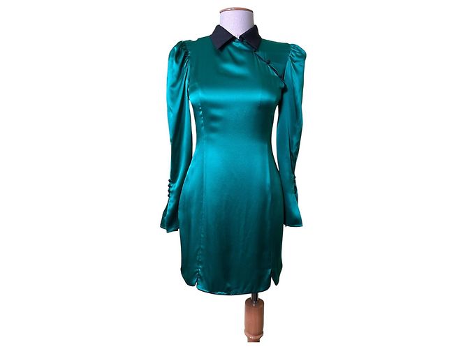 Autre Marque De La Vali Whiskey Seidenkleid Smaragdgrün Schwarz - Ansicht 2