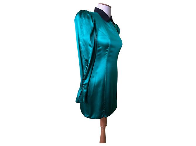 Autre Marque De La Vali Whiskey Seidenkleid Smaragdgrün Schwarz - Ansicht 3