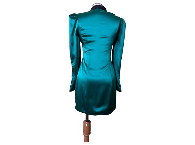 Autre Marque De La Vali Whiskey Seidenkleid Smaragdgrün Schwarz - Ansicht 6