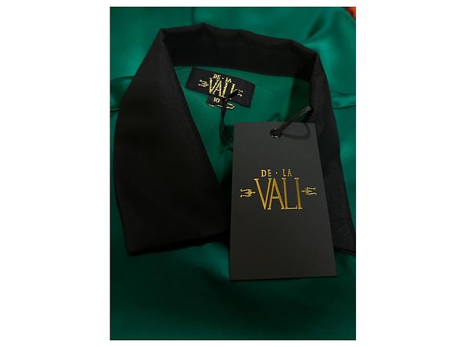 Autre Marque De La Vali Whiskey Seidenkleid Smaragdgrün Schwarz - Ansicht 7