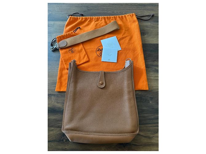 Borsa Hermès Evelyne in pelle marrone Cammello - vista 4