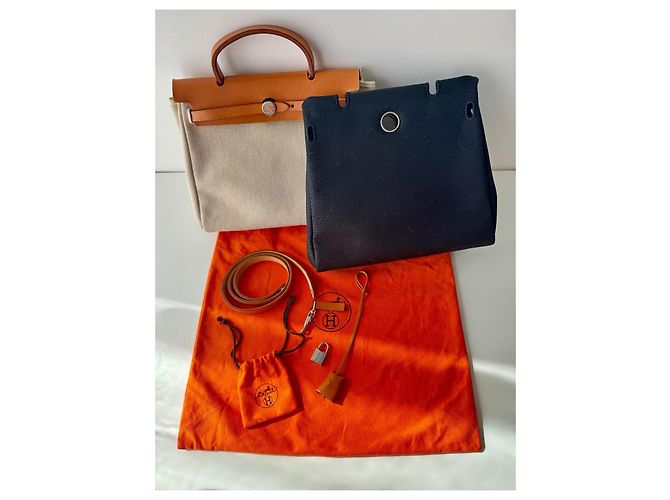 Borsa a mano Hermès Herbag 31 Beige in Tela - vista 2