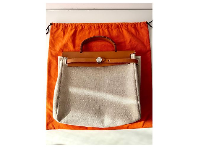 Borsa a mano Hermès Herbag 31 Beige in Tela - vista 3