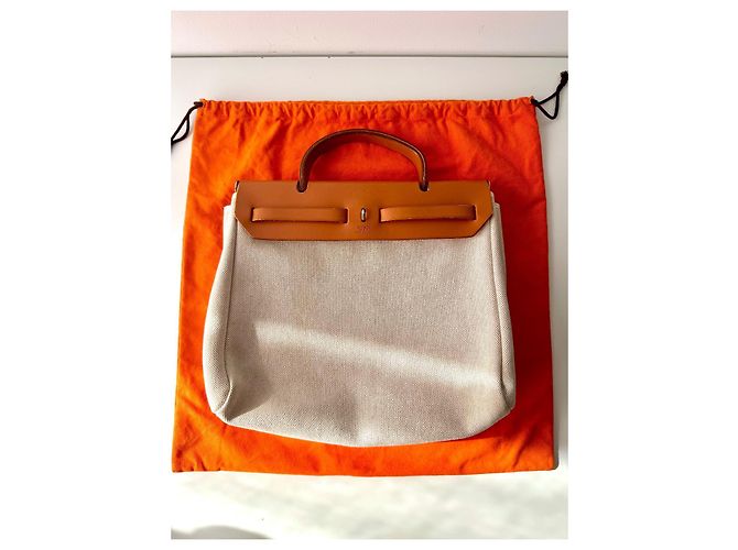 Borsa a mano Hermès Herbag 31 Beige in Tela - vista 4