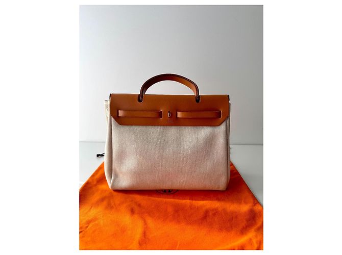 Borsa a mano Hermès Herbag 31 Beige in Tela - vista 5